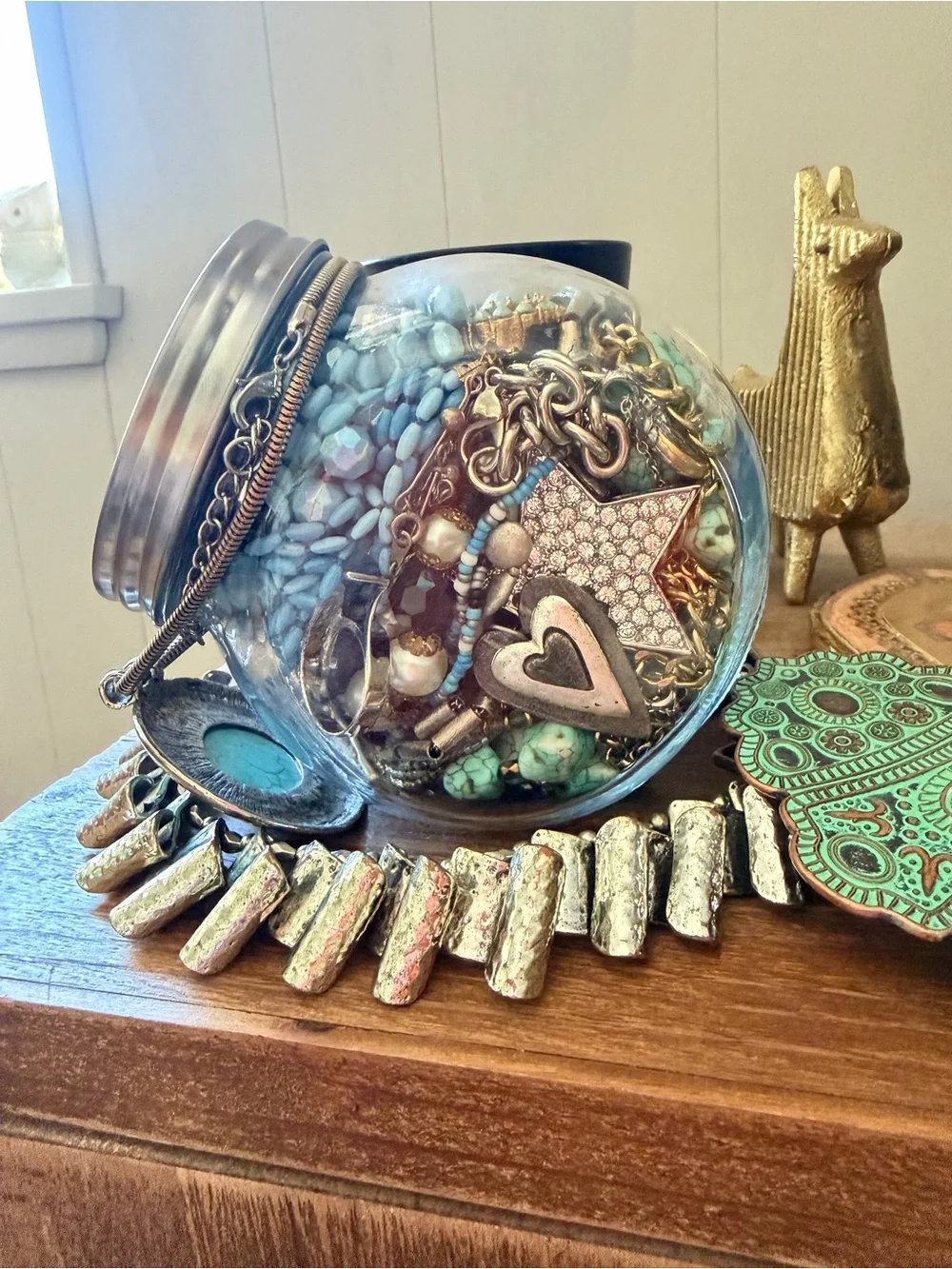 Southwestern/cowgirl/stand out in Turquoise and silver toned mystery jewelry jar